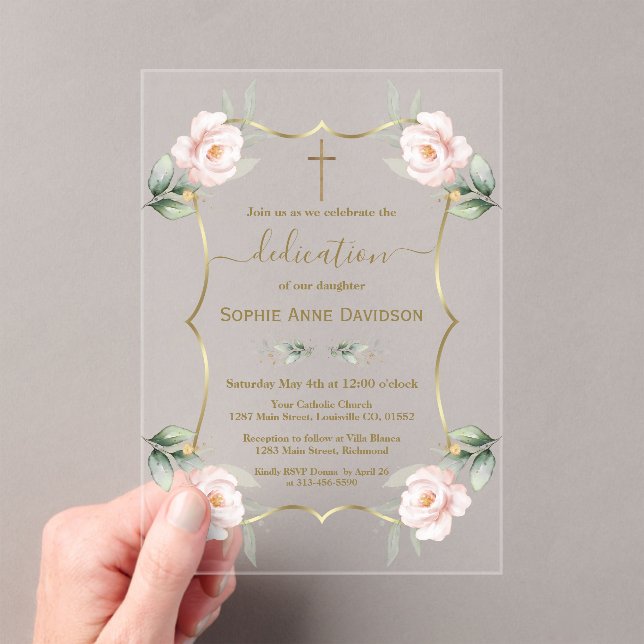 Invitations En Acrylique Charme Airy Verdure Rose Girl Dédication Florale (In situ (ordinateur de poche))
