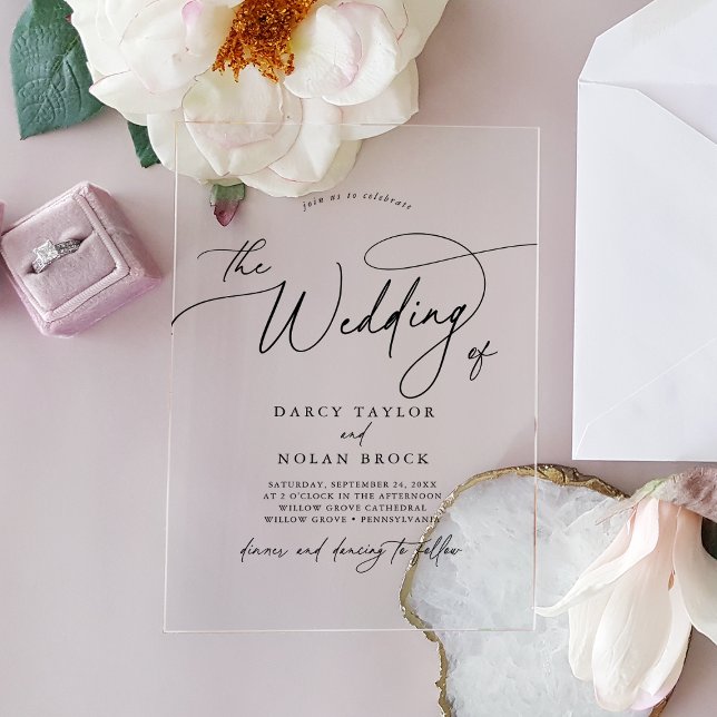 Invitations En Acrylique Charme élégant Noir Simple Boho Mariage moderne (Elegant Charm Black Simple Boho Modern Wedding Acrylic Invitations)