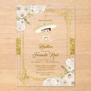 Invitations En Acrylique Charro Mexicain Or Fête Garçon Baptême Christening