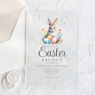 Invitations En Acrylique Chasse aux œufs de lapin mignon et brunch de Pâque
