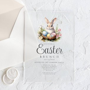 Invitations En Acrylique Chasse aux œufs de lapin mignon et brunch de Pâque