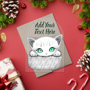 Invitations En Acrylique Chat mignon et joueur sortant d'une poche