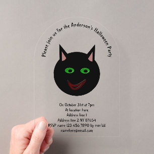 Invitations En Acrylique Chat noir Halloween personnalisé