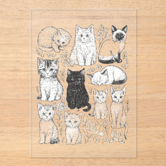 Invitations En Acrylique chaton, chat, animal, mignon, joueur, dessiné à la