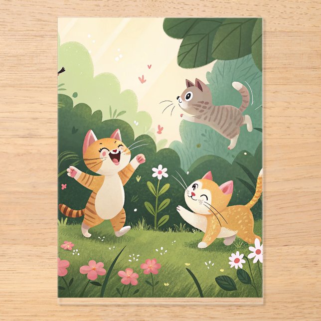 Invitations En Acrylique Chats adorables en Jeu - Jardin pur Joie (Recto)