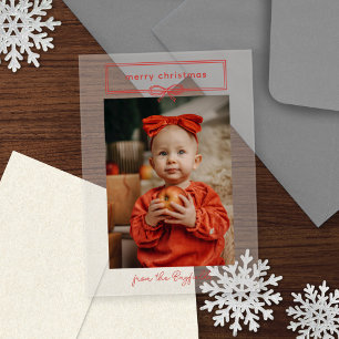 Invitations En Acrylique Chaud rouge jolie bow photo Joyeux Noël