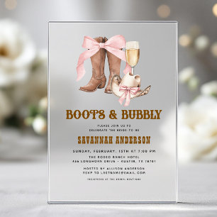 Invitations En Acrylique Chaussures à ruban rose et Western Bridal Shower p