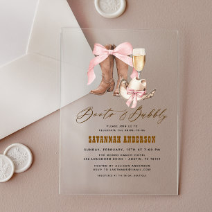 Invitations En Acrylique Chaussures à ruban rose et Western Bridal Shower p