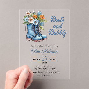 Invitations En Acrylique Chaussures bleues de cowgirl occidentale et douche