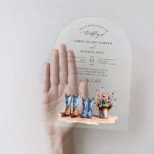 Invitations En Acrylique Chaussures de campagne Fleurs sauvages Arche Clair