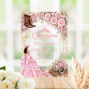 Invitations En Acrylique Chaussures occidentales Roses roses dorées Quincea