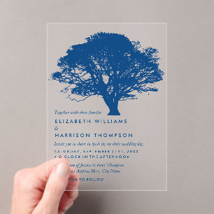 Invitations En Acrylique Chêne Bleu, Mariage Rustique & Minimaliste