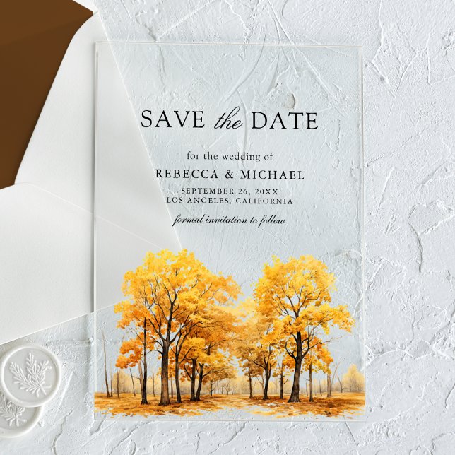 Invitations En Acrylique Chêne d'automne Mariage Mariage Sauvez la date (Créateur téléchargé)