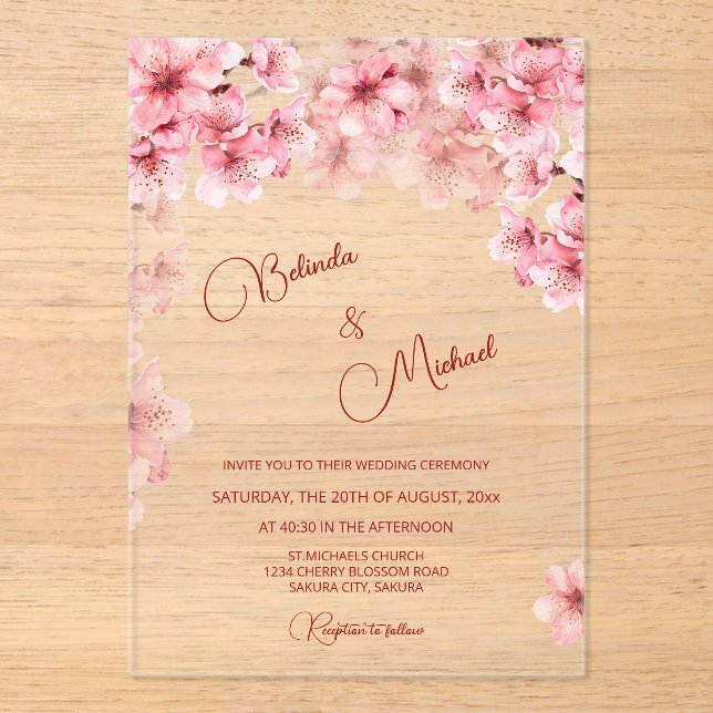 Invitations En Acrylique  Cherry Blossom Clear Wedding (Recto)