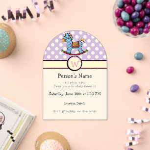 Invitations En Acrylique Cheval à Bascule Cœurs Délicieux pour Baby Shower