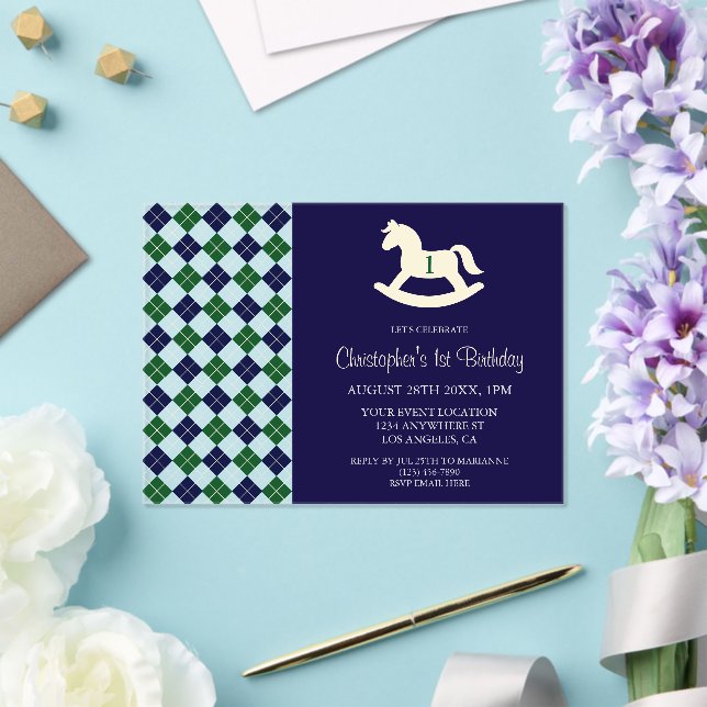Invitations En Acrylique Cheval à bascule Prépa Argyle 1er Anniversaire (Insitu (Mariage))