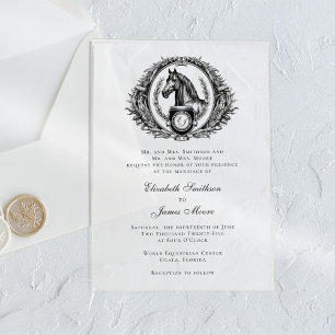 Invitations En Acrylique Cheval Monogramme Élégant Mariage équestre clair