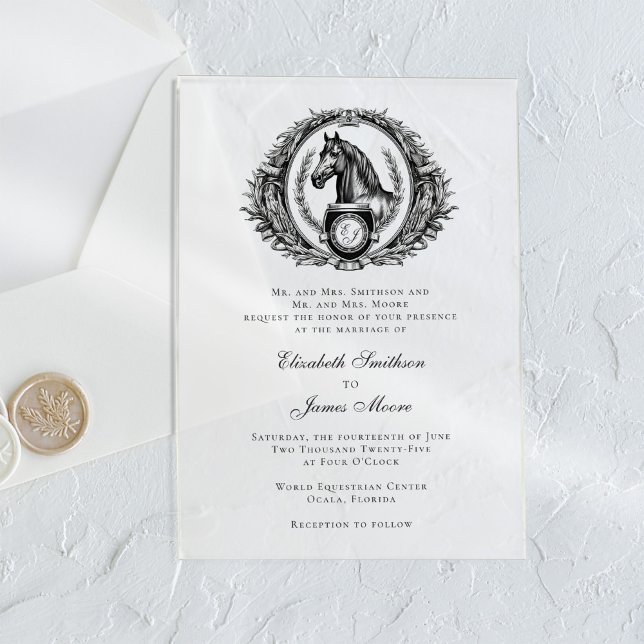 Invitations En Acrylique Cheval Monogramme Élégant Mariage équestre clair (Créateur téléchargé)