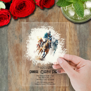 Invitations En Acrylique Chevaux de course et jockeys de Derby à la fête