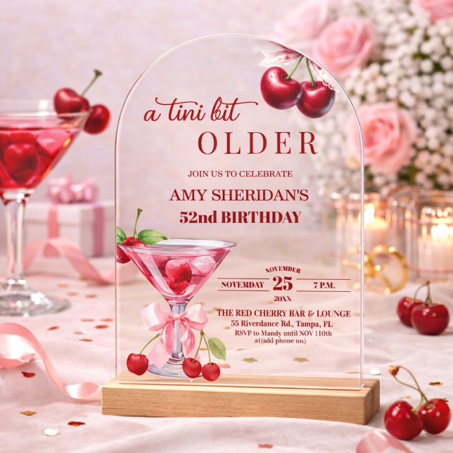 Invitations En Acrylique Chic A Tini Bit Plus Âgé Cherry Martini 52e Annive (Créateur téléchargé)