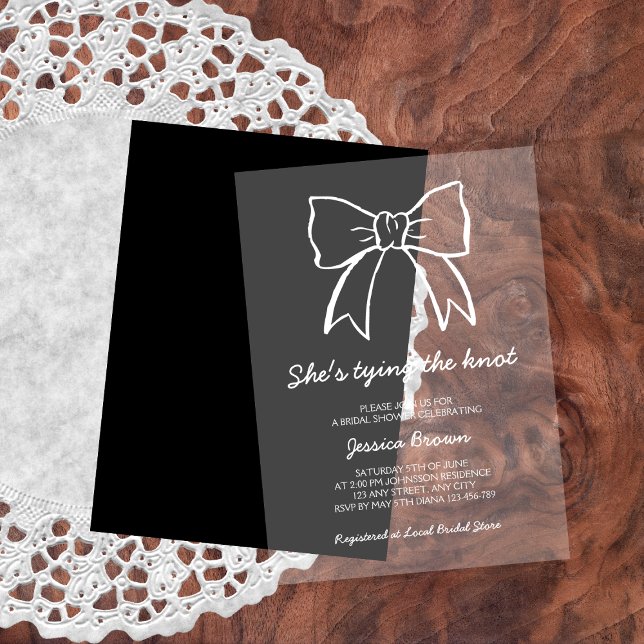 Invitations En Acrylique Chic Attache Le noeud main tiré Fête des mariées B (Chic Tying The Knot Hand Drawn Bow Bridal Shower Acrylic Invitations)