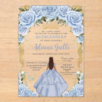 Chic Baby Blue Flowers Brown Princesse Quinceañera