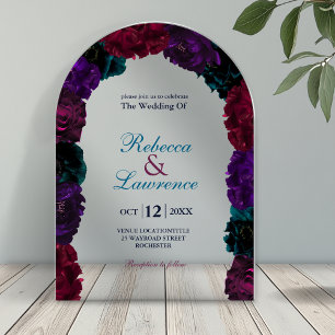 Invitations En Acrylique Chic bijou tons floral bordeaux marine arche maria