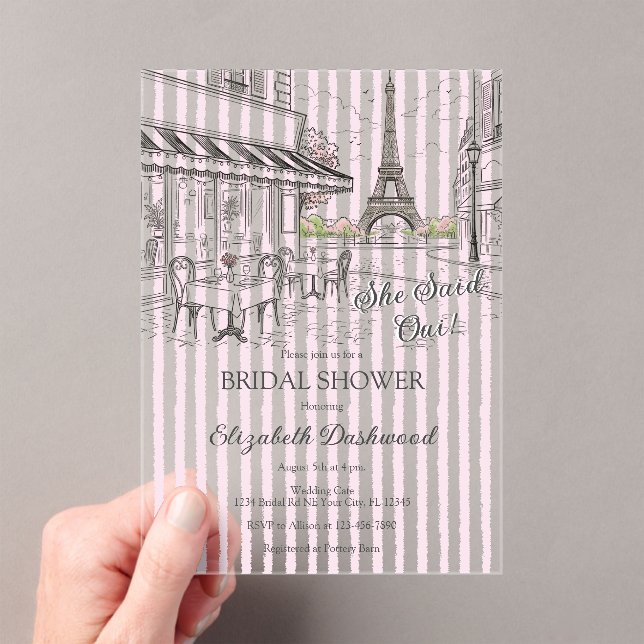 Invitations En Acrylique Chic Café Paris Fleurs Roses et Blanches Enterreme (In situ (ordinateur de poche))