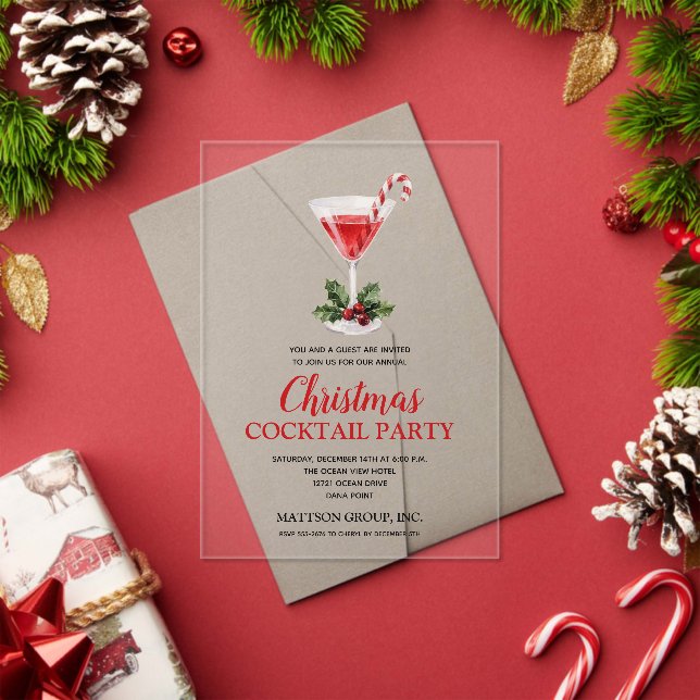 Invitations En Acrylique Chic Candy Cane Martini Christmas Cocktail Party (Insitu (vacances))