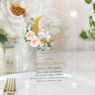 Invitations En Acrylique Chic Elephant We're Over the Moon Girl Baby shower