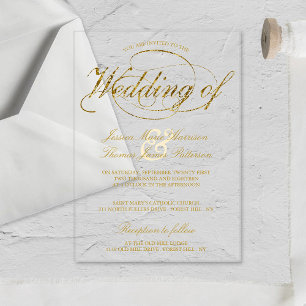 Invitations En Acrylique Chic Faux Gold Foil Mariage de script