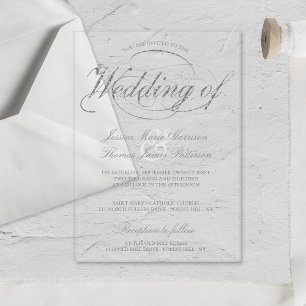 Invitations En Acrylique Chic Faux Mariage de script d'huile d'argent