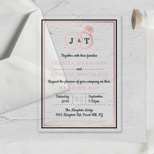 Invitations En Acrylique Chic Faux Rose Gold Foil Monogramme Mariage Cercle (Créateur téléchargé)