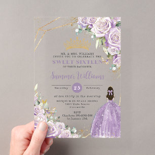 Invitations En Acrylique Chic Fleurs de Lilas Roses Florales Princesse Douc