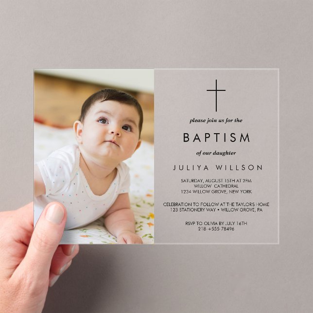 Invitations En Acrylique Chic Gold Baptism photo (In situ (ordinateur de poche))