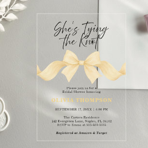 Invitations En Acrylique Chic Gold Bow Elle Attache le Nœud Soirée de Maria