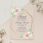 Invitations En Acrylique Chic Gold Foil Floral Sweet 16 anniversaire<br><div class="desc">Célébrez en style avec ces invitations à la mode pour 16ème anniversaire. Le design est facile à personnaliser avec votre libellé d'événement spécial et vos invités seront ravis quand ils reçoivent ces invitations fabuleux.</div>