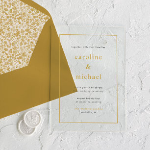 Invitations En Acrylique Chic Golden Jaune moderne minimaliste Mariage