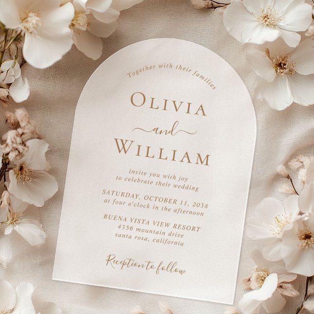 Invitations En Acrylique Chic Mariage de typographie or Arche givrée (Make your wedding day unforgettable with stunning arch acrylic invitations—modern, elegant, unique!)