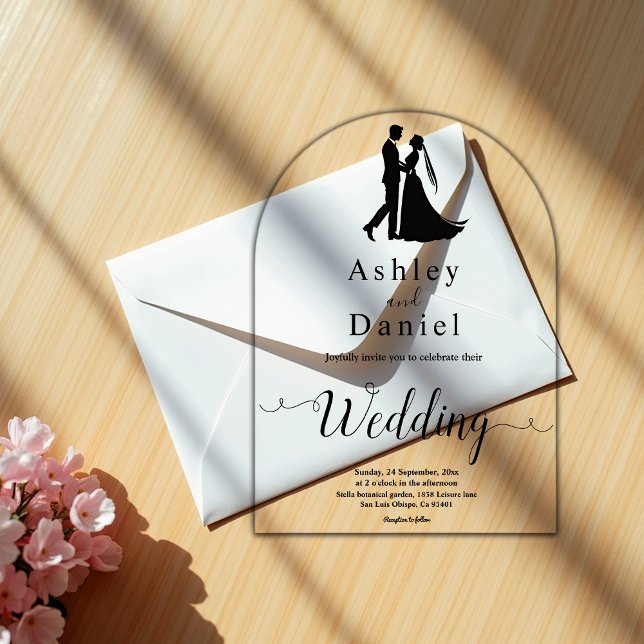 Invitations En Acrylique Chic minimal | Noir et blanc | Mariage romantique (Créateur téléchargé)