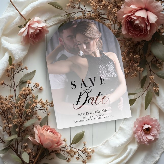 Invitations En Acrylique Chic Modern Transparency Wedding Photo Script (Chic Modern Transparency Wedding Custom Photo Script Save the Date Acrylic Cards.)