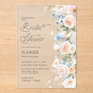 Invitations En Acrylique Chic Pastel Blush Blanc Bleu Fête des mariées Flor