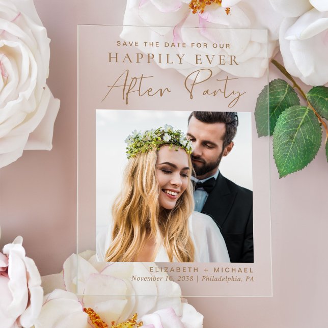 Invitations En Acrylique Chic Photo Or Save The Date Réception de Mariage e (Celebrate your Happily Ever After in style with our elegant acrylic wedding reception save the date)
