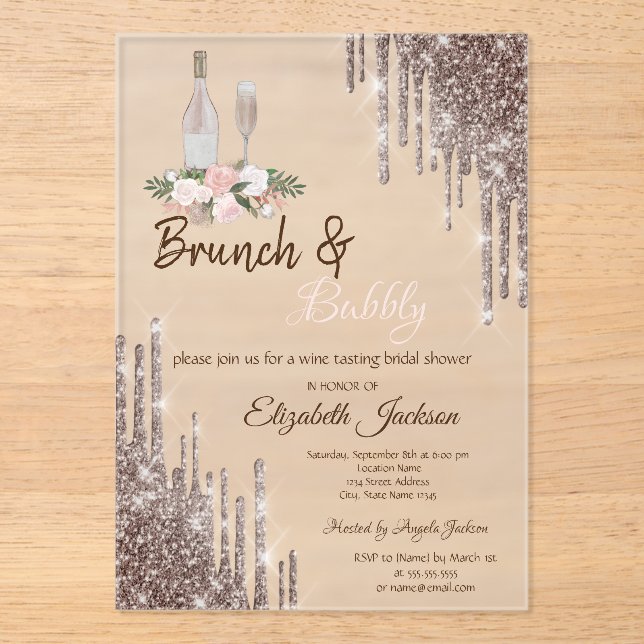 Invitations En Acrylique Chic Rose Gold Drives Brunch & Bubbly Fête des mar (Recto)