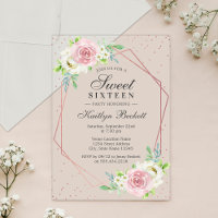 Chic Rose Gold Foil Floral Sweet 16 Anniversaire