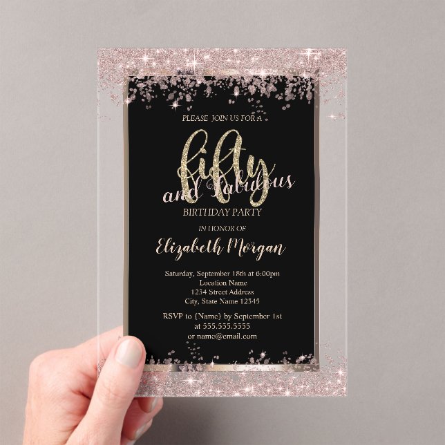 Invitations En Acrylique Chic Rose Gold Parties scintillant Étincelle 50e a (In situ (ordinateur de poche))