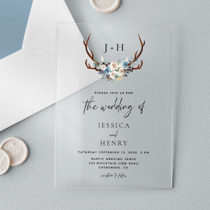Invitations En Acrylique Chic Rustic Floral Antlers Mariage