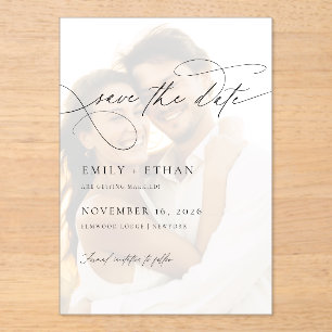 Invitations En Acrylique Chic Script Overlay Photo Wedding Enregistrer La D