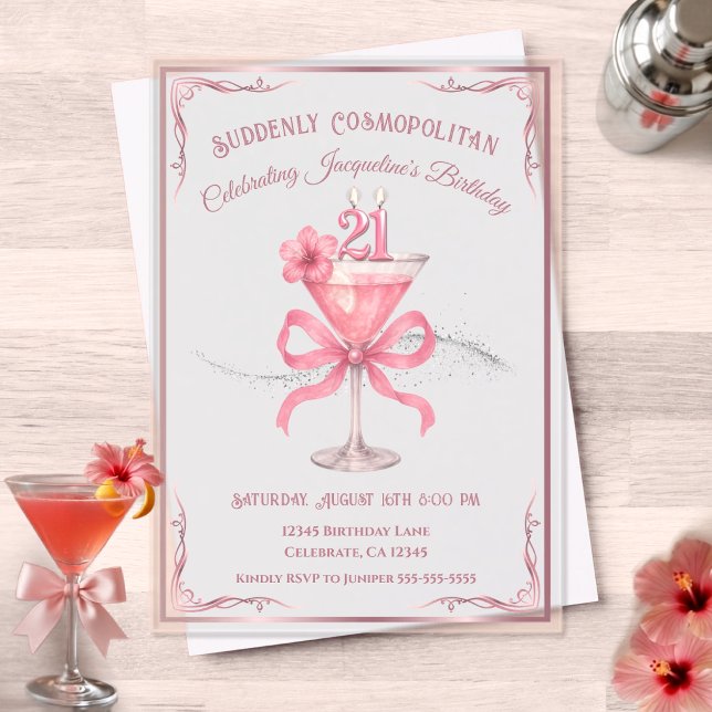 Invitations En Acrylique Chic Suddenly Cosmopolitan 21e Anniversaire (Celebrate a milestone 21st birthday in ultra-chic style with this 'Suddenly Cosmopolitan' Invite)
