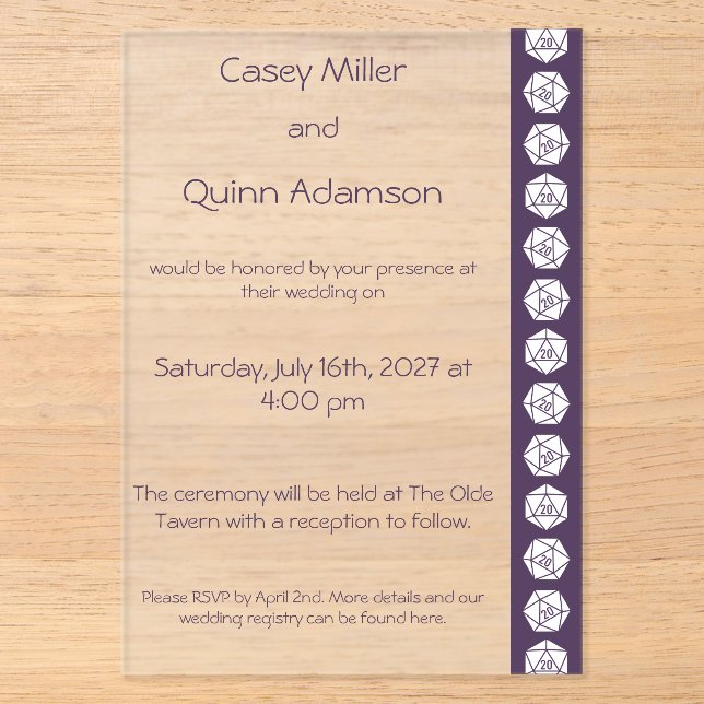 Invitations En Acrylique Chic sur Table en Mariage Acrylique Violet  (Recto)